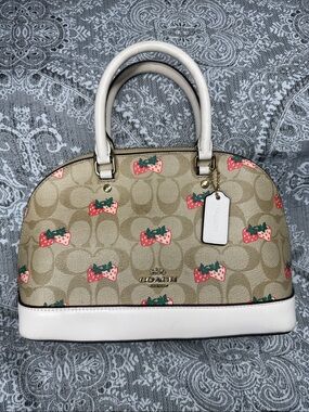 Coach 91514 - Strawberry Signature Dome Satchel in Tan & White w/Pink Accents